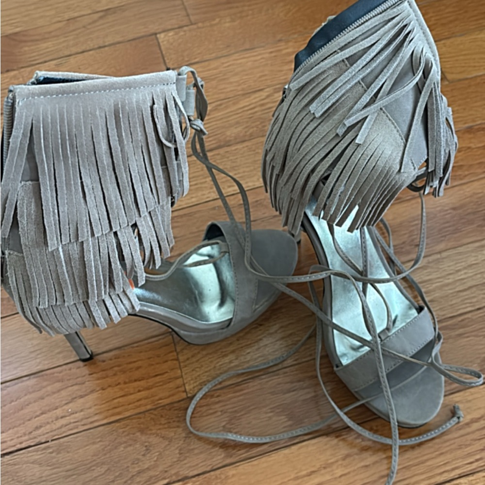 Fringe Gray Stiletto Heels